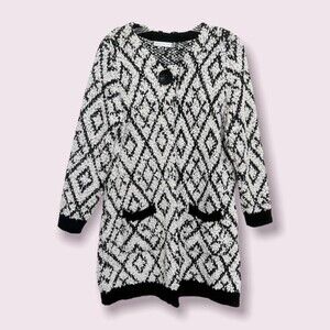 Anthropologie Solitaire Sweater Cardigan Black White Geometric Womens Size Small